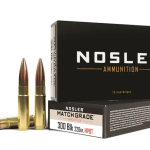 Nosler Match Grade Ammunition 300 AAC Blackout Subsonic 220 Grain Custom Competition Hollow Point Boat Tail Box of 20
